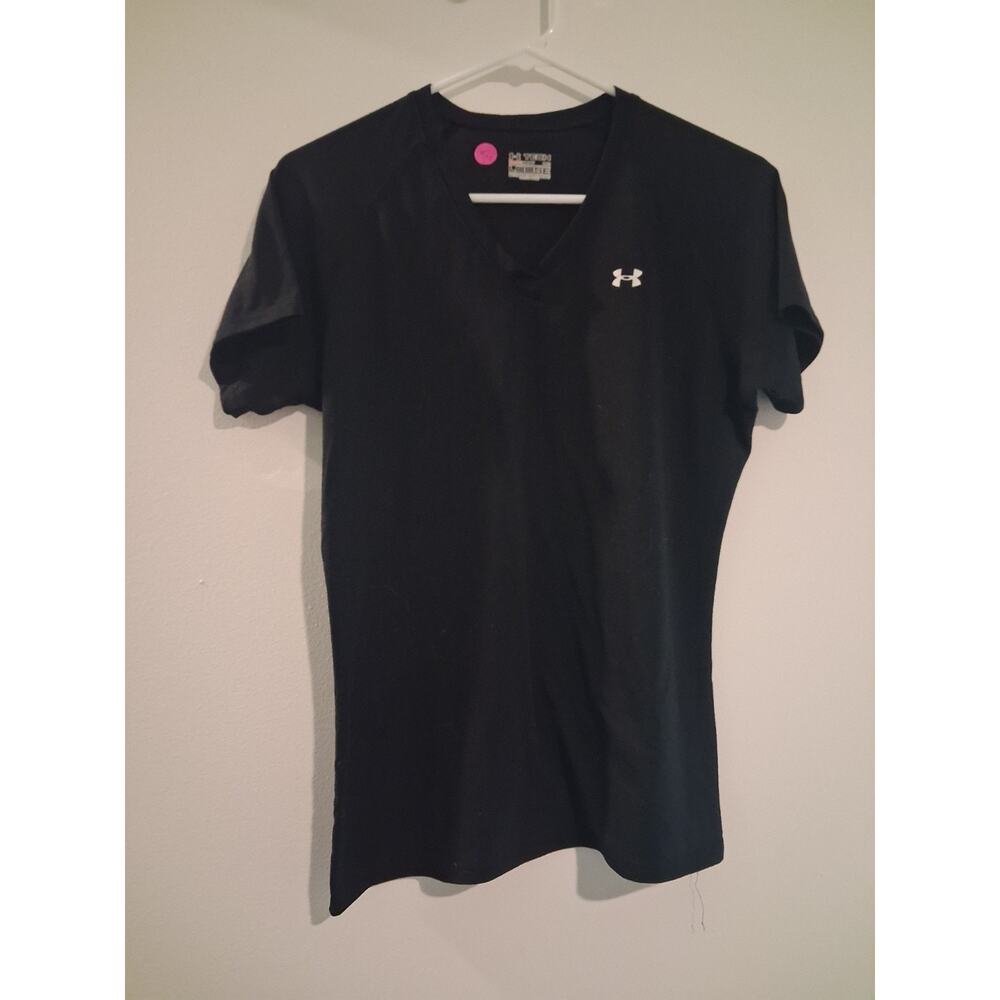 Under Armour HeatGear Tech Black V-Neck Breathable T-Shirt Women's M